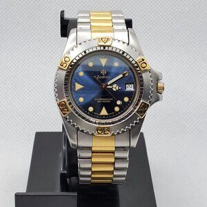 Zodiac Seawolf Silver Point Vintage Watch Blue Dial Two-Tone quartz